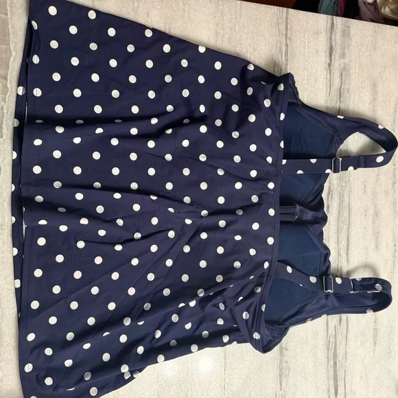 Lands' End Navy and White Polka Dot Swim Tankini - Picture 2 of 5
